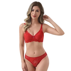 Z&D Lingerie Conjunto Plus Size Sutiã Sem Bojo com Aro e Renda Floral Calcinha Fio Dental Tecido Canelado Acetinado 8106