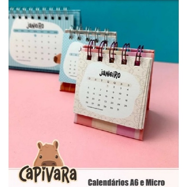 kit 10 Calendário de Mesa Mini Tema Capivara 2026 ou Personalize com tema de sua festa