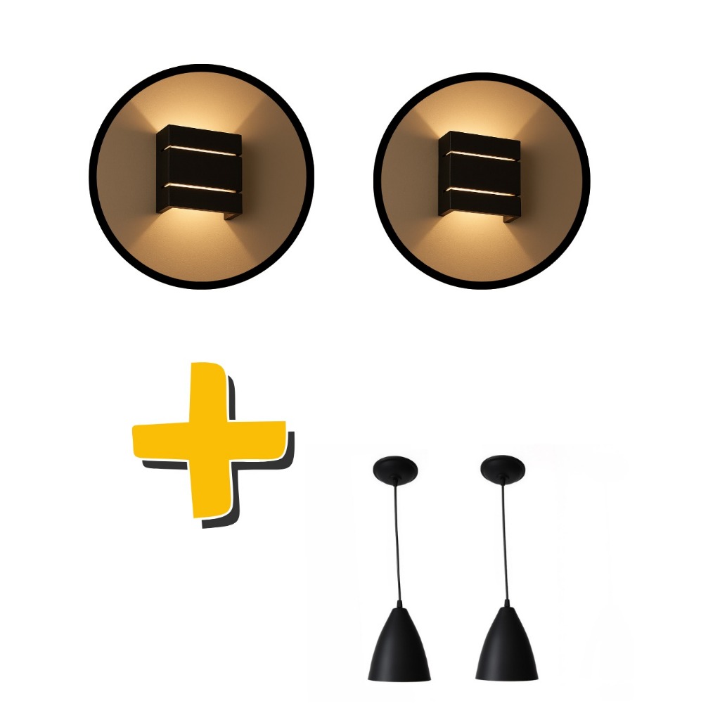 Kit Vegas 2x2 – Luminárias Pretas + Arandelas Pretas Foscas