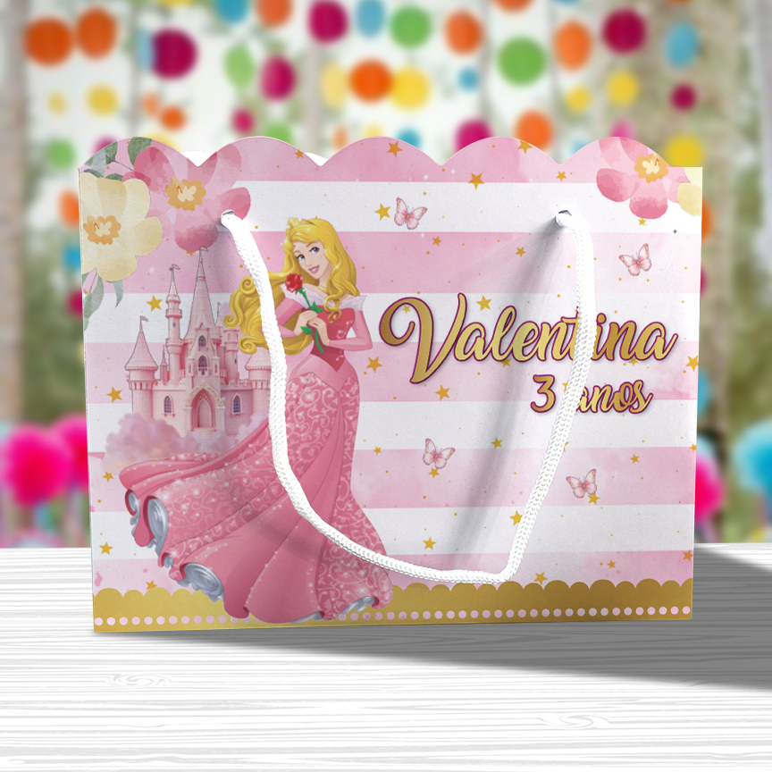 Sacolinha de Festa Bela Adormecida Lembrancinha Personalizada Kit Festa Sacola Ondulada Princesa