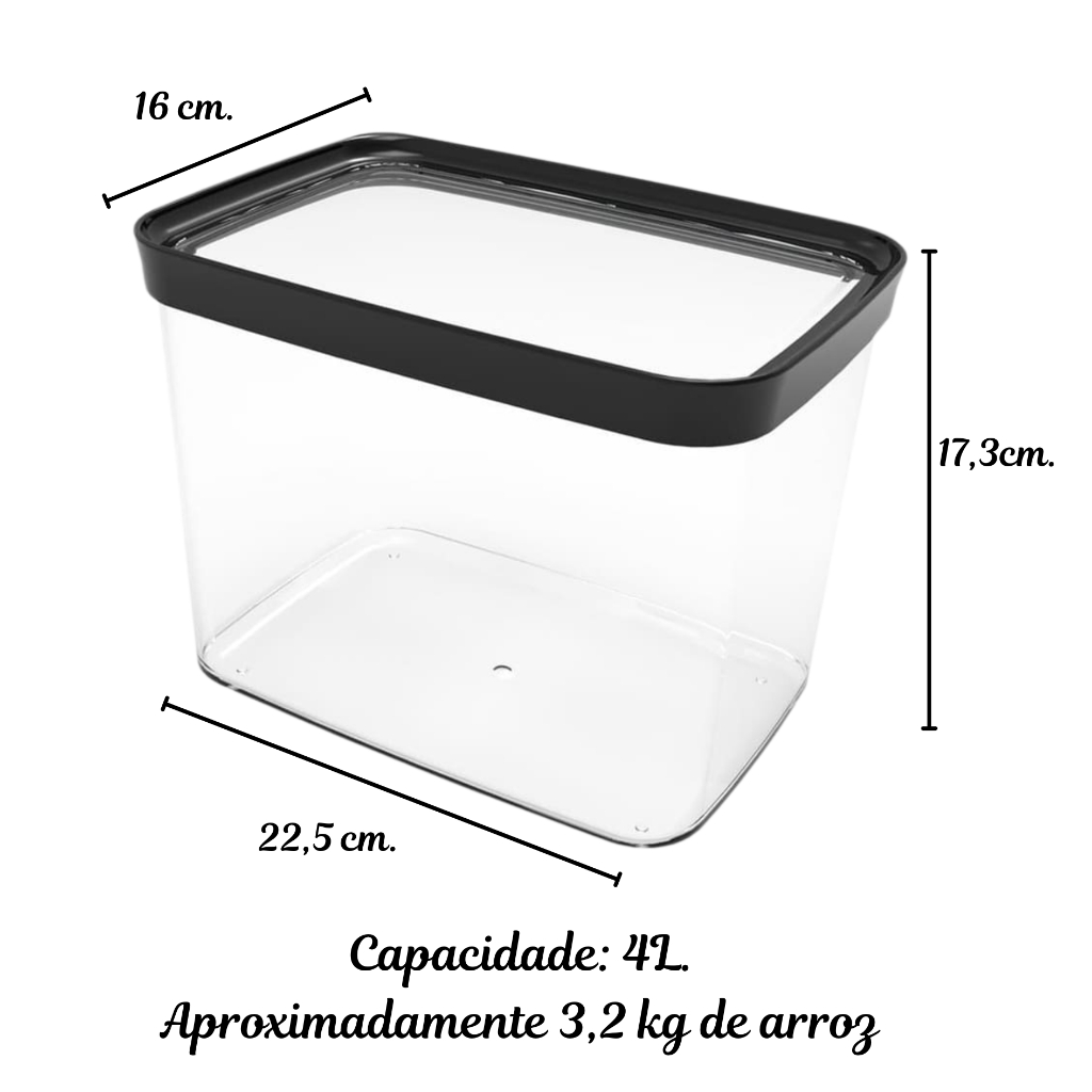Jogo 2 Potes Hermeticos Empilhavel Mantimentos 4l Arroz E 2,5l Feijão