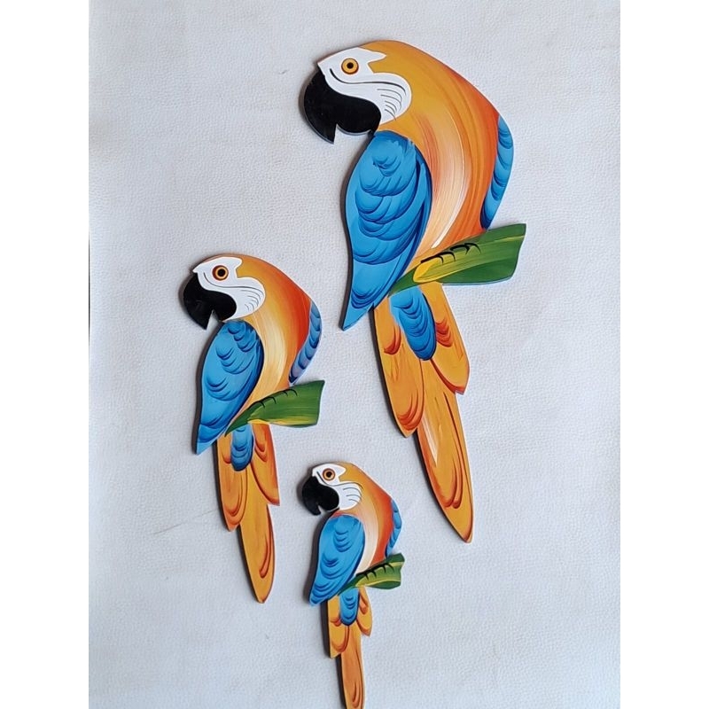 Trio de Arara Feito em Madeira Ecológica para decoração de parede de sala ,quarto ,cozinha, varandas e outros