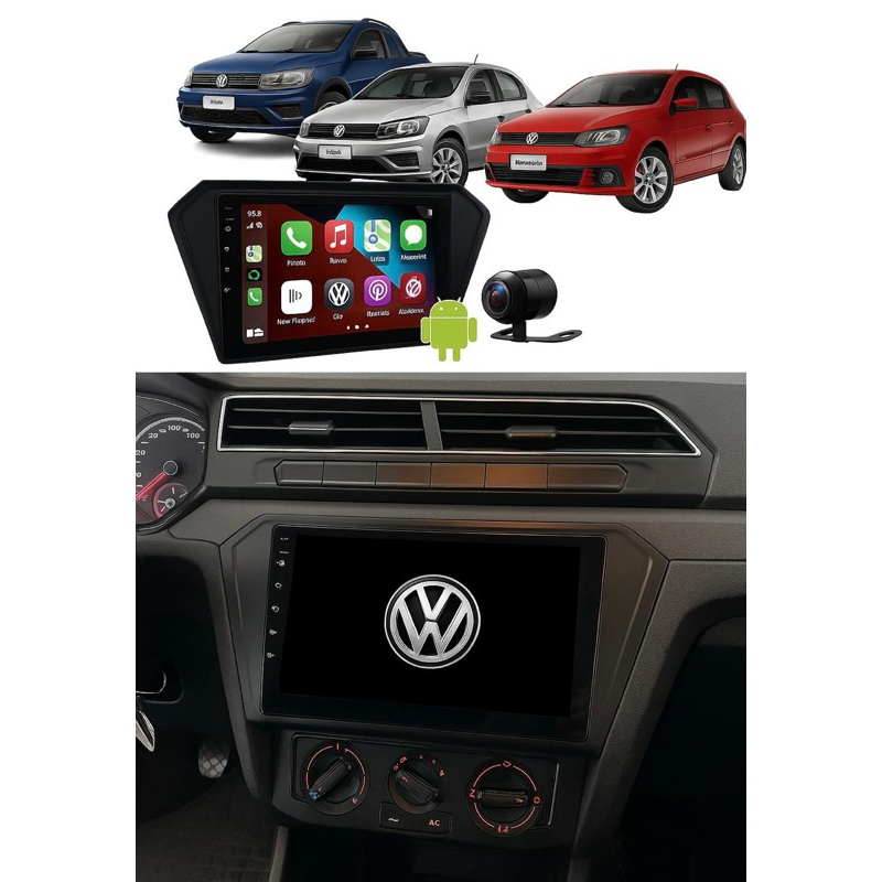 Multimídia 9pol Android Gps Wifi Gol G7 G8 Saveiro G7 G8 Voyage G7 G8 2016 A 2024 + Moldura + Camera de ré