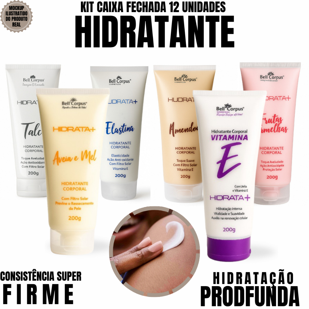 KIT 12 Hidratantes Corporais Hidratação Proteção e Pele Macia Diariamente – BellCorpus [ORIGINAL]