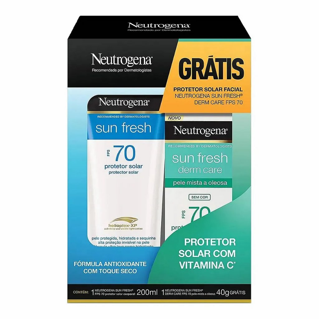 Kit Protetor Solar Neutrogena FPS70 200ml + Protetor Facial FPS70 40g em Oferta na Shopee