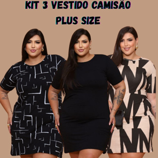 KIT  3 Vestidos Feminino Curto Camisão  Verão  Plus Size Curve Curvy Moda Feminina Elegante Festa em Oferta na Shopee