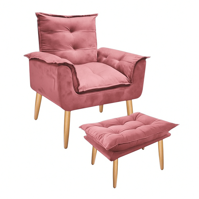 Combo Poltrona Decorativa Opala Deluxe com Puff Slim - Bela Móveis