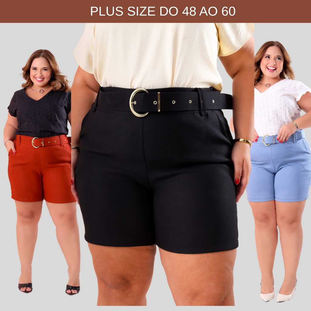Bermuda Com Cinto Plus Size Feminina do 48 ao 62 em Oferta na Shopee