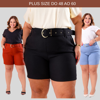 Bermuda Com Cinto Plus Size Feminina do 48 ao 62 em Oferta na Shopee