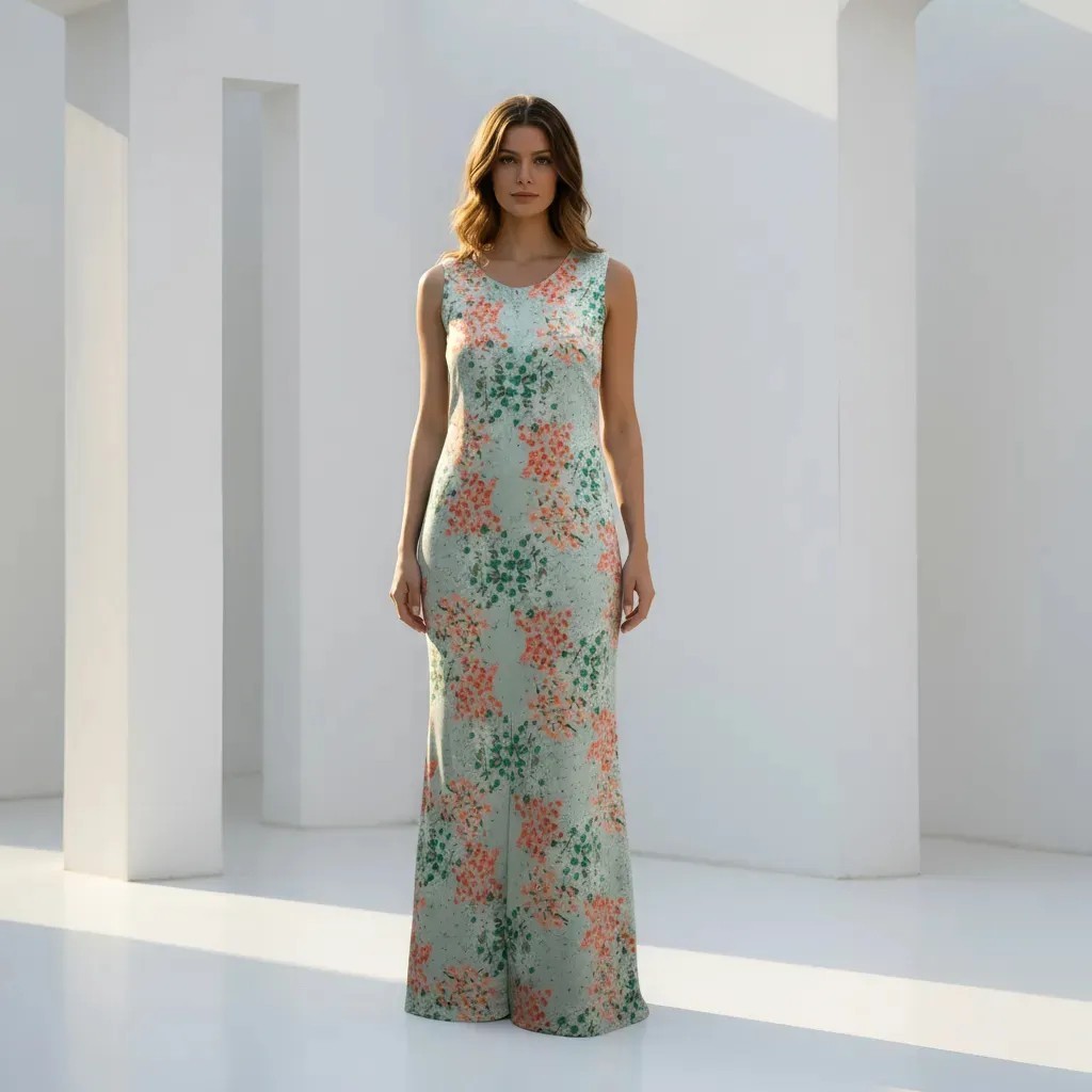 Vestido Feminino Longo Sem Manga Estampado Casual Moderno Elegante Confortável Fresco Verão Luxo Top