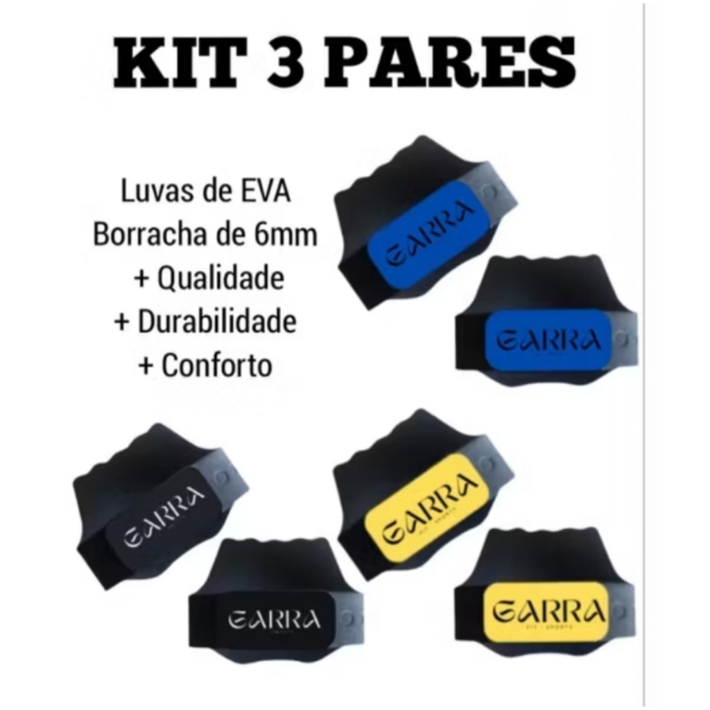 KIT 3 PARES luvas de EVA para musculação/academia/protetor palmar/ modelo GARRAFITSPORTS.