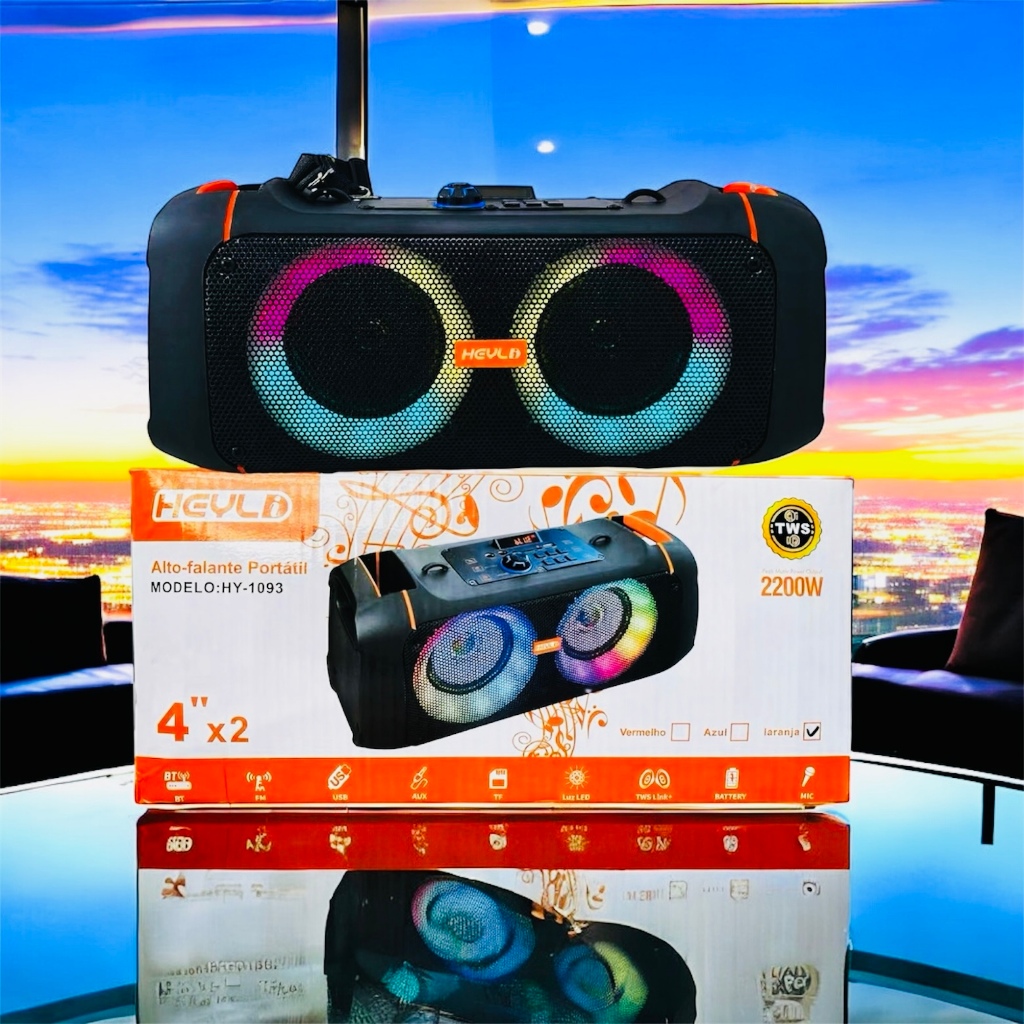 Caixa de Som Bluetooth Portátil Potente LED 2200W com Microfone/Controle Remoto Bateria 2400mah