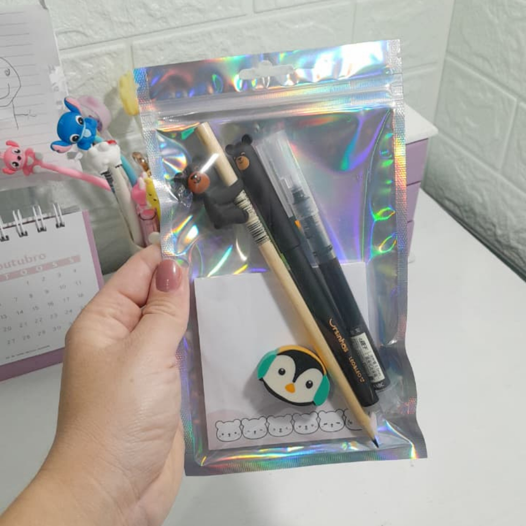 Kit Criativo Papelaria Fofa Canetas, Borrachas e Lápis - Papelaria