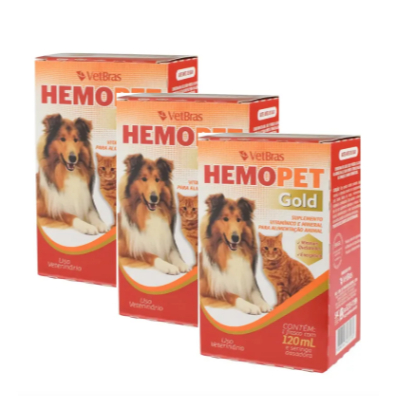 3 Unidades Hemopet Gold Suplemento Vitamínico 120ml Vetbrás