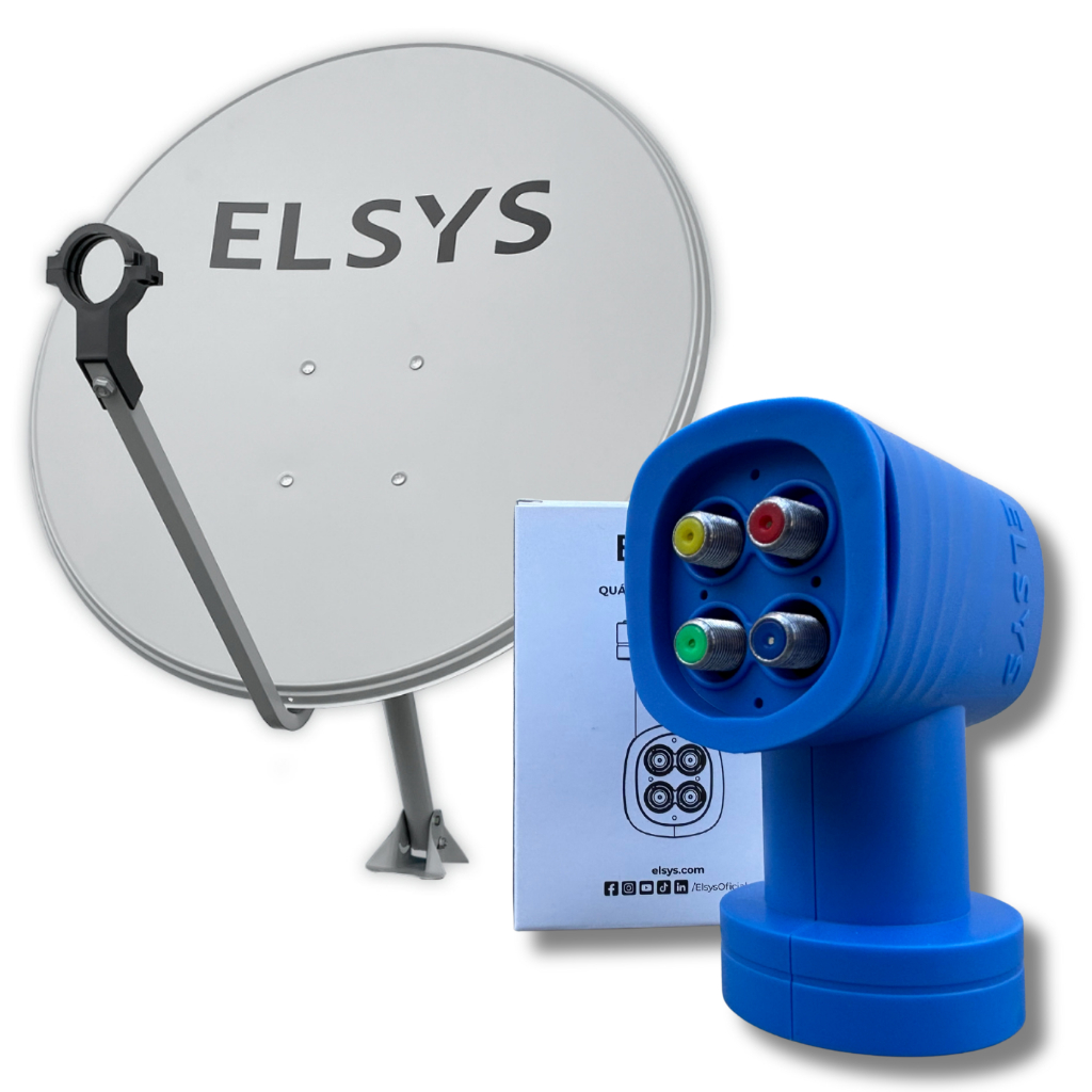 Antena Digital Parabólica Elsys Offset Chapa 60cm Ku 5g + Lnbf Quadruplo Elsys