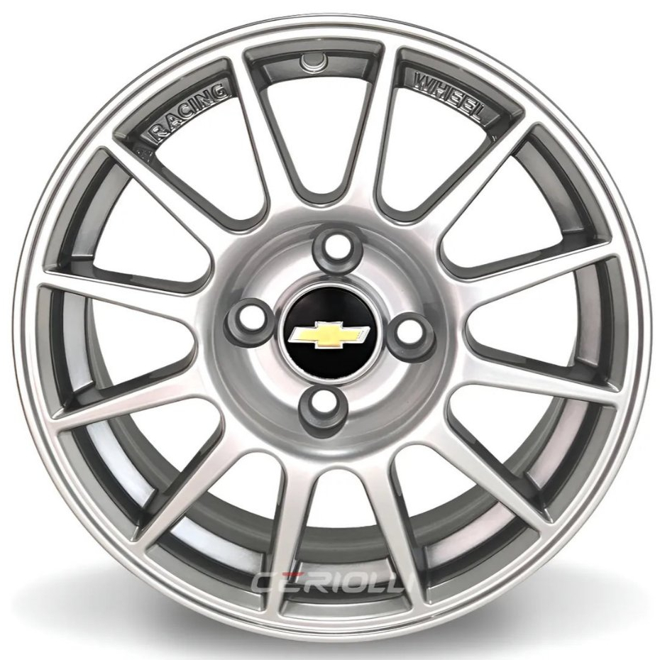 Kit 4 Rodas Aro 14 4x100 Racing Turismo GM Chevrolet Corsa Celta Hiper Gloss Bicos de Brinde K76