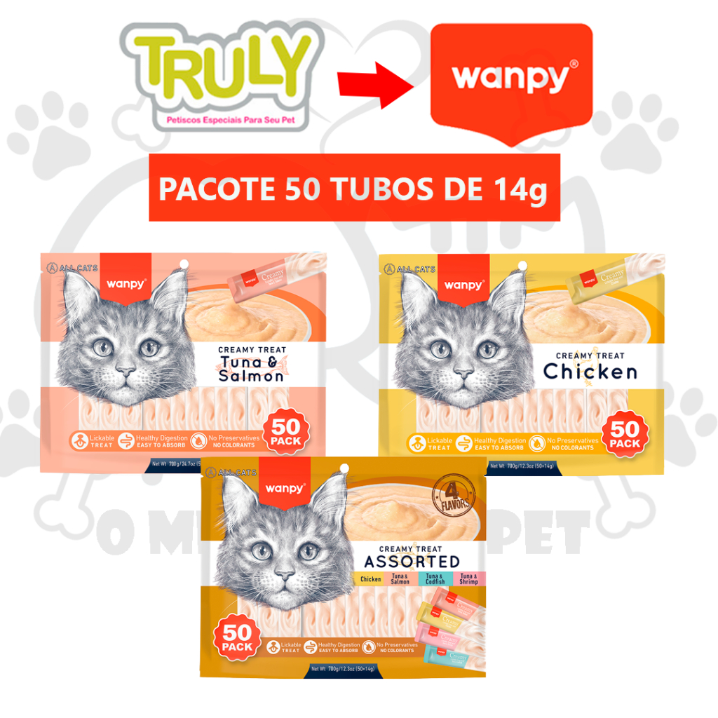 Petisco Para Gatos Wanpy Creamy Truly Pacote com 50 Tubos de 14g Tipo Churu em Oferta na Shopee