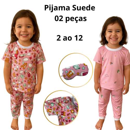 Pijama Infantil Menina Confortável Estampado Calça e Blusa Longa Suede
