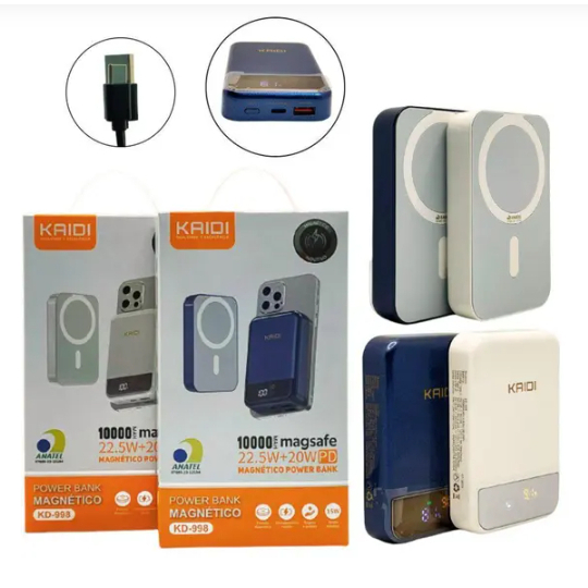 Carregador Power Bank Magnético 10000 Mah Kaidi KD-998 Aleatória