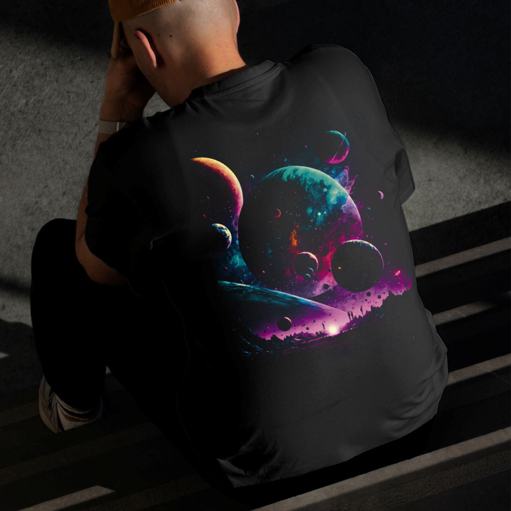 Camiseta Masculina Estampada Espaço e Planetas 100% Algodão Estilo Conforto Diário Do Tamanho P GG