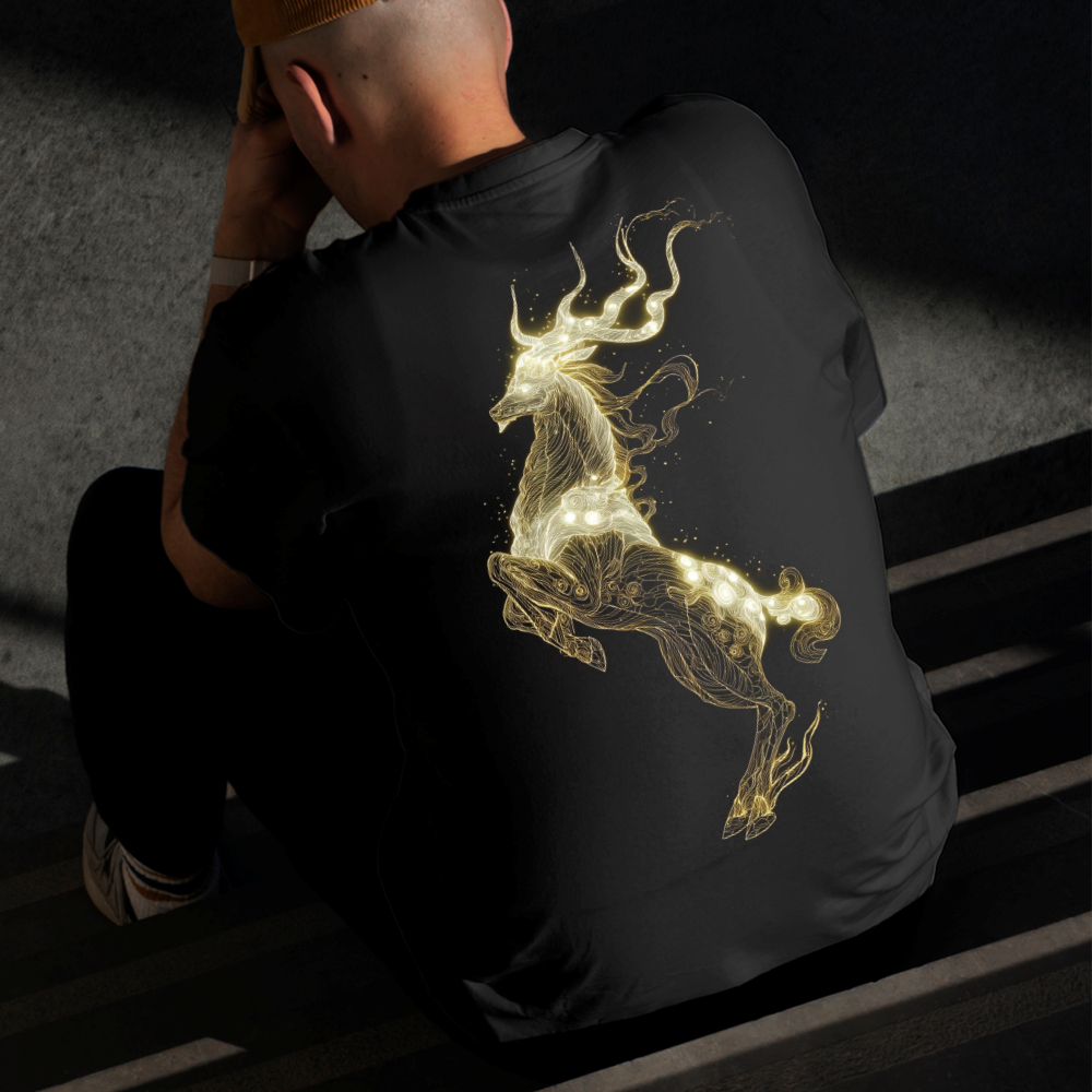Camiseta Masculina Estampada Cervo Brilhante 100% Algodão Estilo Conforto Diário Do Tamanho P ao GG