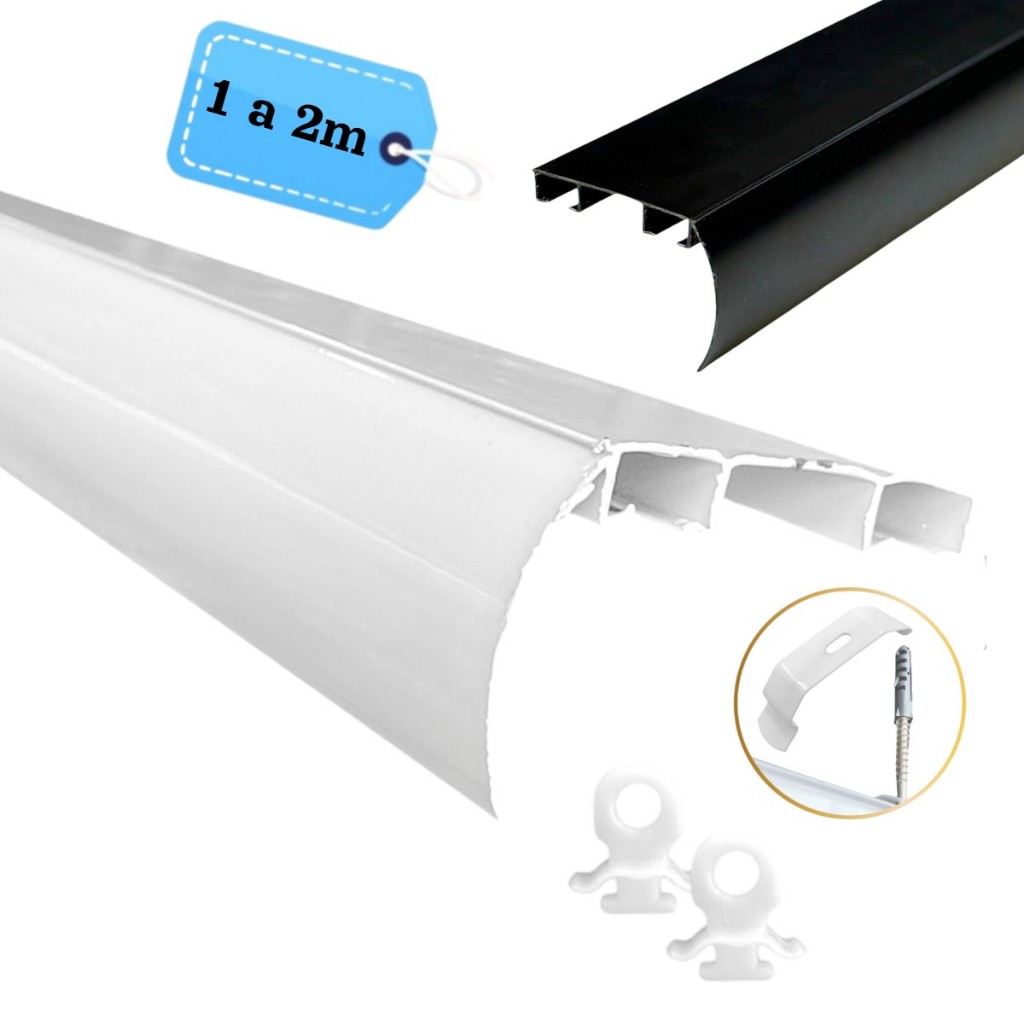 Trilho Suiço Max Duplo C/ Bandô Cortina Teto Deslizante Rodízio - Kit 1 até 2 m