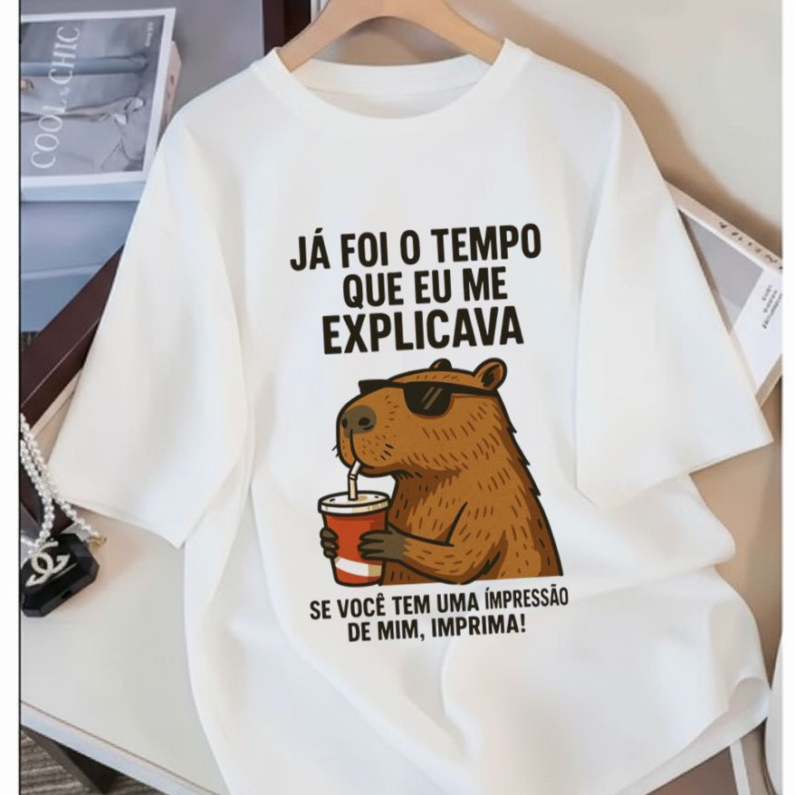 Camiseta Camisa 100% Algodão Blusa Delicada Fofa Barata Casual Meme Engraçada Estilosa Capivara em Oferta na Shopee