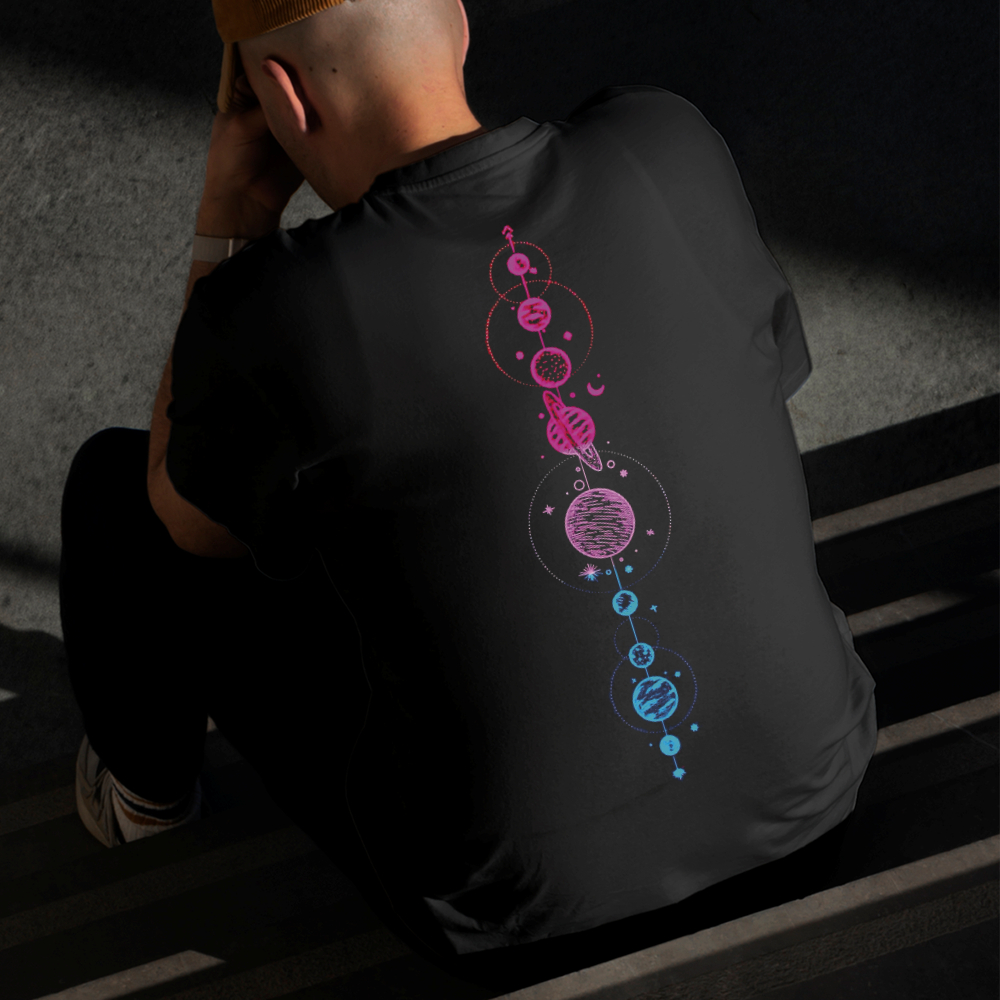 Camiseta Masculina Estampada Planetas Degradê 100% Algodão Estilo Conforto Diário Do Tamanho P ao GG