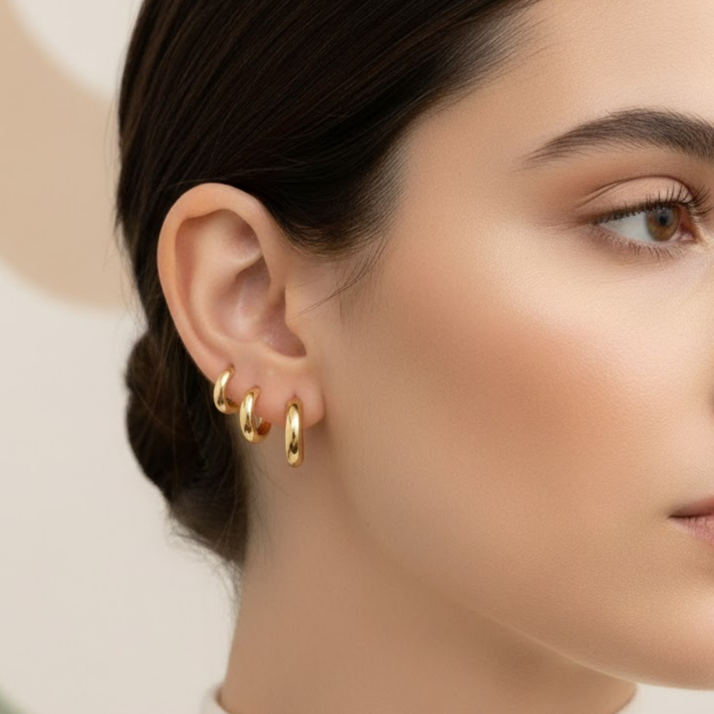 Trio Brincos Meia Argola Lisa Banho Ouro 18k Anti Alérgico Acessórios Femininos