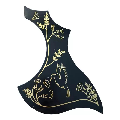 Escudo para Violão Vintage Floral II Preto com Dourado