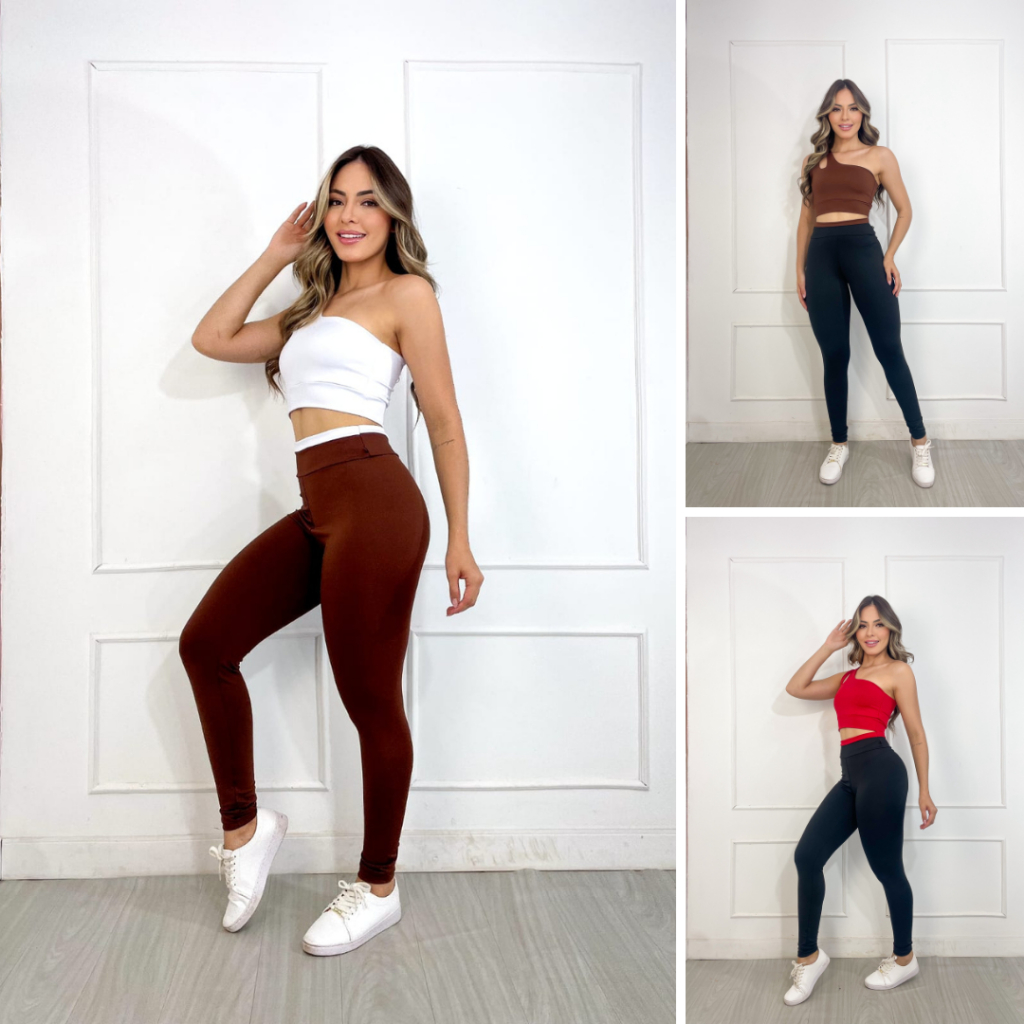 Conjunto Fitness Feminino Top Gota Cropped Forrado + Calça Legging Cós Alto Roupa de Academia Treino — imagem 2 de 2