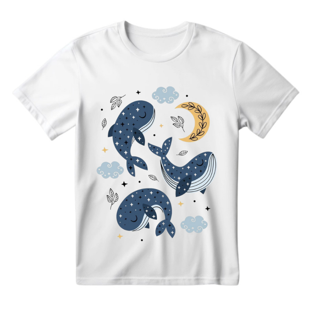 Camisa Unissex Baleia Lindas E Delicadas Na Lua Camiseta Estampada 100% Algodão - Envio Imediato
