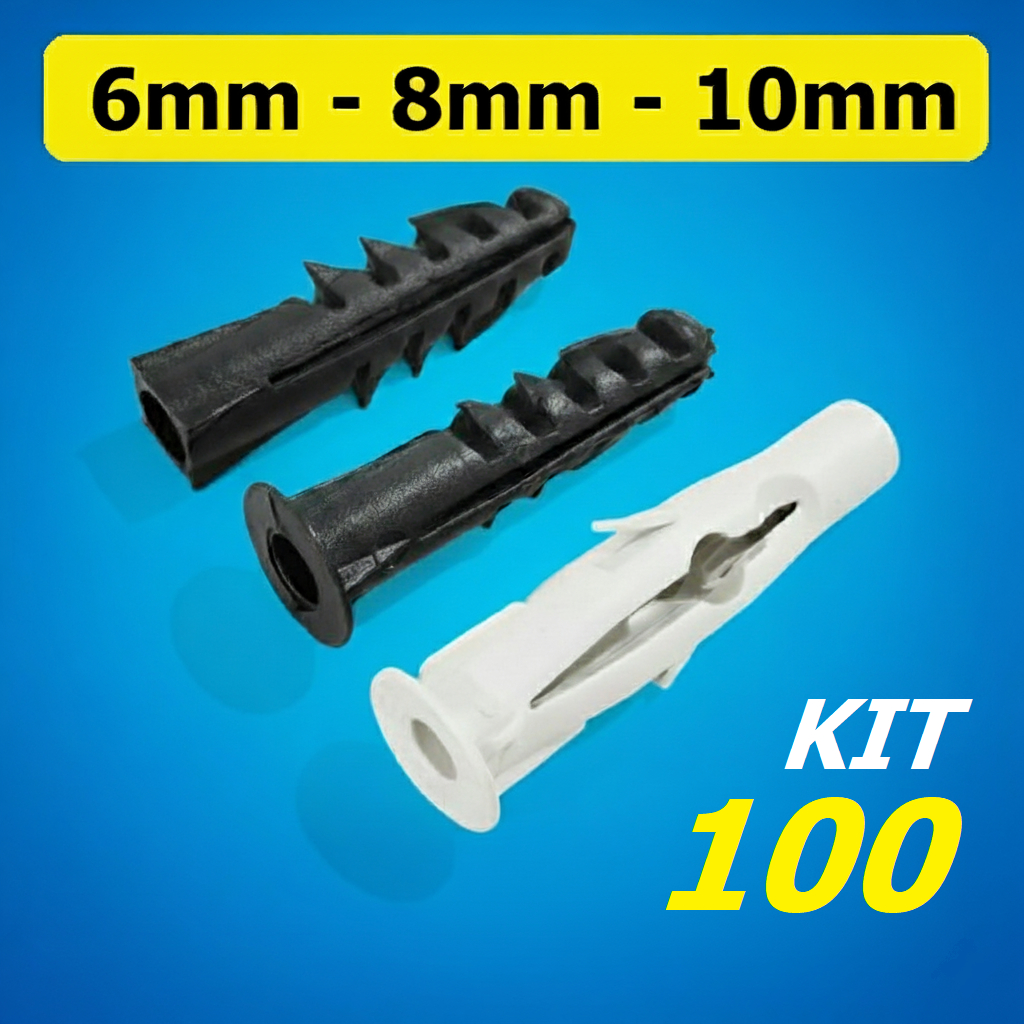 Kit 100 Bucha Várias Medidas Com e Sem Anel 6mm 8mm 10mm Convencional Drywall U UB UFU - USAF em Oferta na Shopee