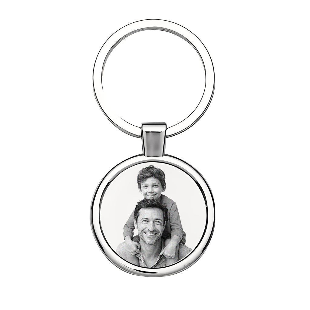 Chaveiro Redondo De Aço Inox Com Foto Gravada + Frase No Verso