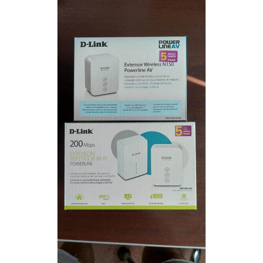 Kit com 1 Repetidor e 2 extensores Dlink PowerLine (transmite via energia elétrica) DHP-208AV e DHP-W200AV - Usados