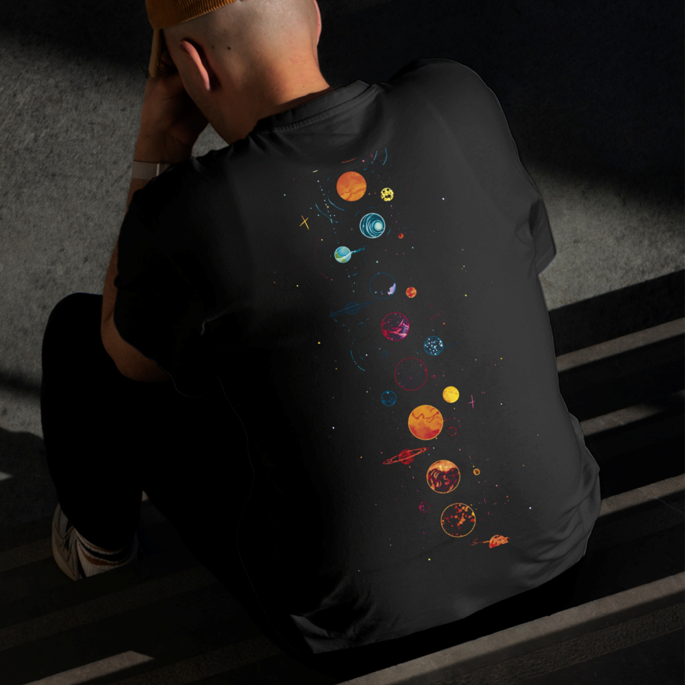 Camiseta Masculina Estampada Sistema Solar 100% Algodão Estilo Conforto Diário Do Tamanho P ao GG