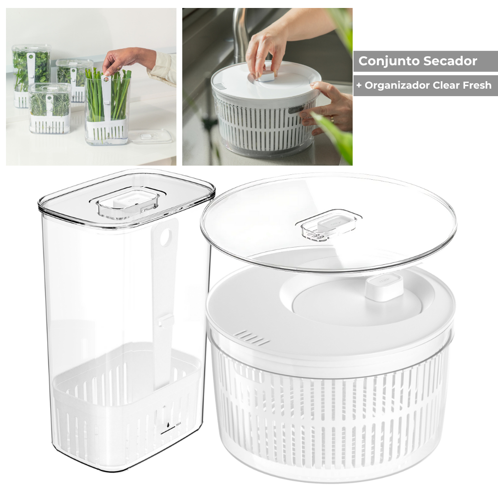 Secador de Salada 5,5L + Organizador de Temperos 2,3 Litros Centrifuga com Tampa de Acrílico Manual em Oferta na Shopee
