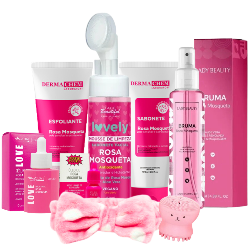 Kit skin care limpeza de pele hidratante rosa mosqueta completo