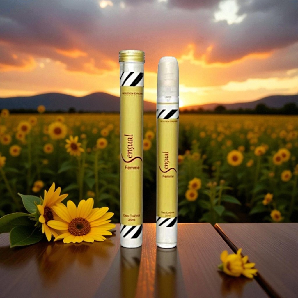 Body Spray Sensual Femme Golden Dream Deo Colônia 35ml – Feminino, Floral Amadeirado Doce e Envolvente