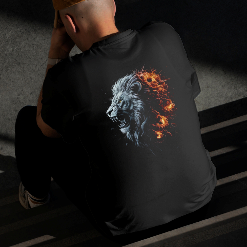 Camiseta Masculina Estampada Leão Explodindo 100% Algodão Estilo Conforto Diário Do Tamanho P ao GG