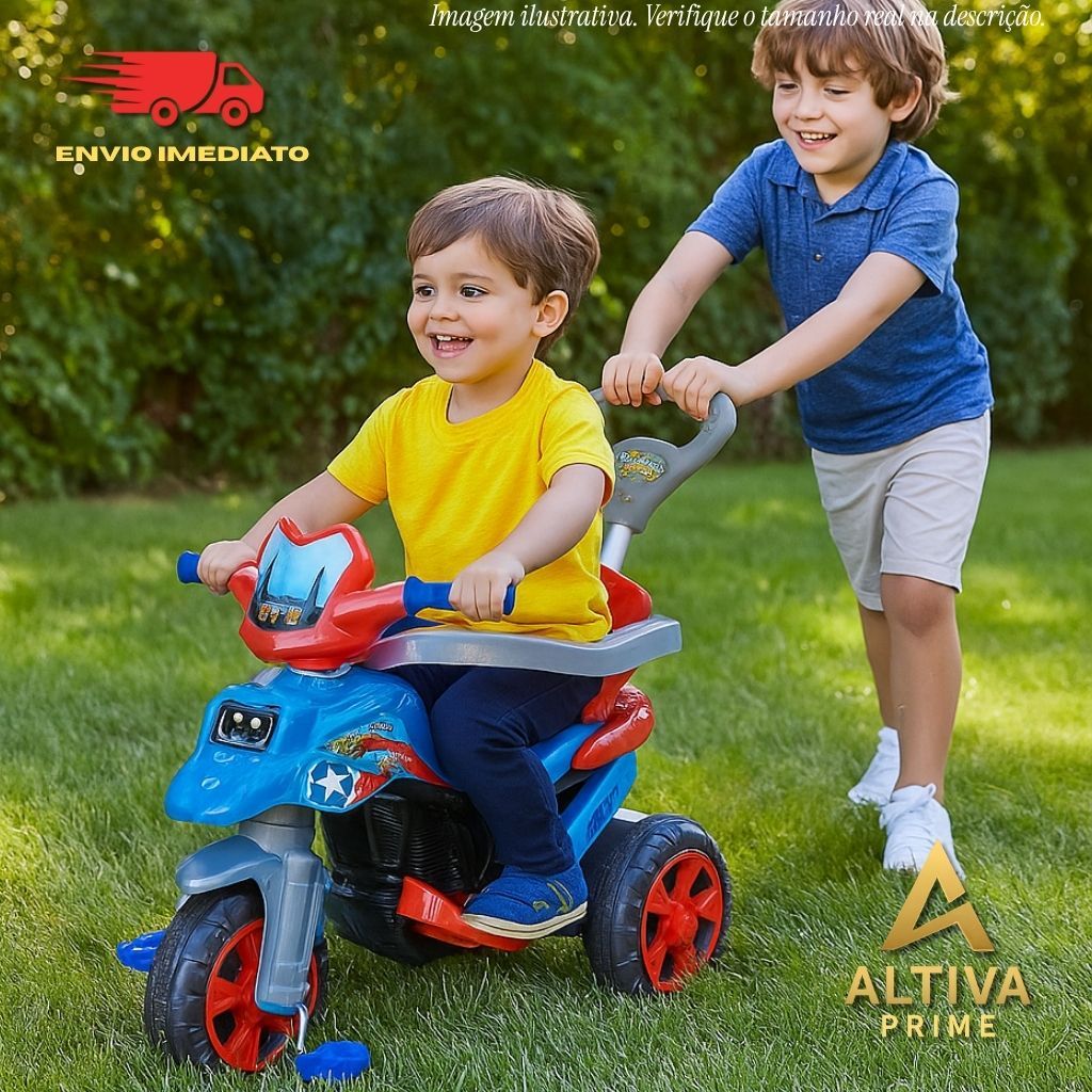 Triciclo Infantil Moto Pedal Haste Direcionável Cinto Segurança Buzina Porta-Objetos Conforto