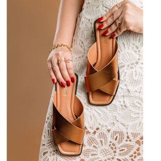 Sandália Feminina Rasteirinha Confortável com Tiras Cruzadas e Brilho Verão 2026 em Oferta na Shopee