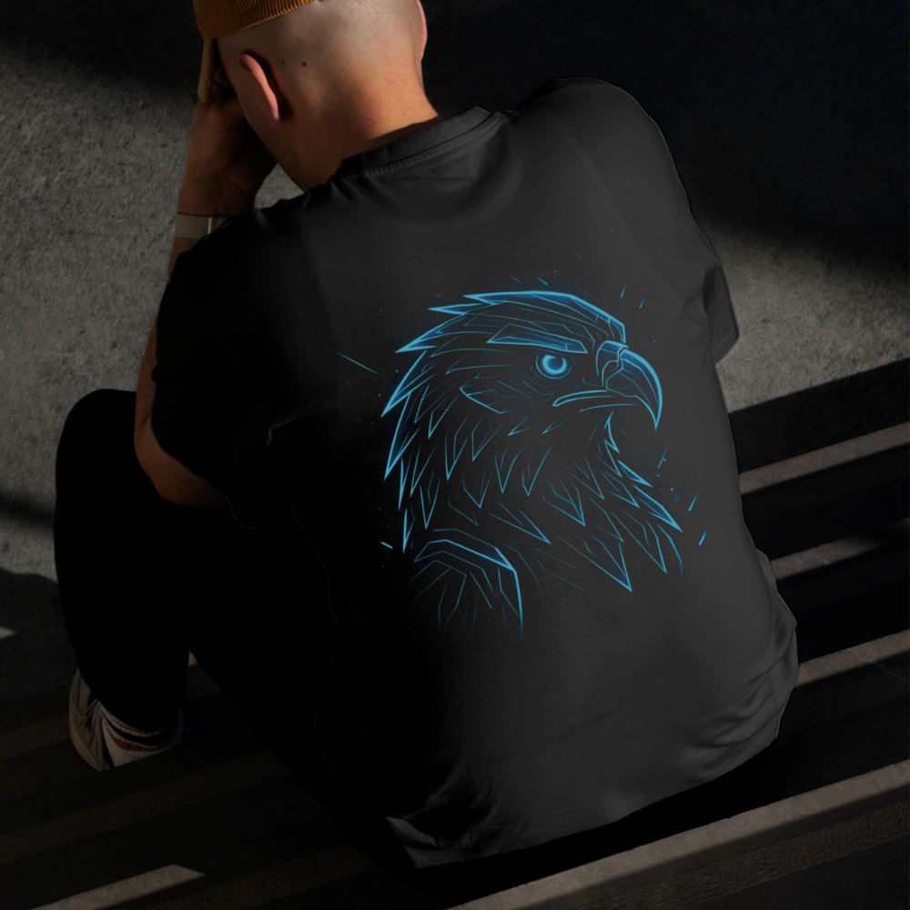 Camiseta Masculina Estampada Águia Azul 100% Algodão Estilo Conforto Diário Do Tamanho P ao GG
