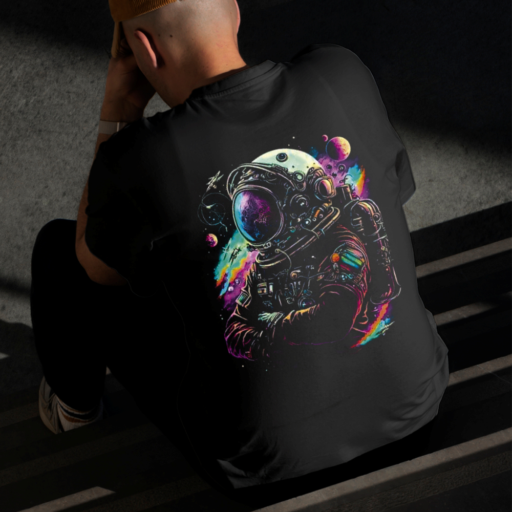 Camiseta Masculina Estampada Astronauta Colorido 100% Algodão Estilo Conforto Diário Do Tamanho P GG