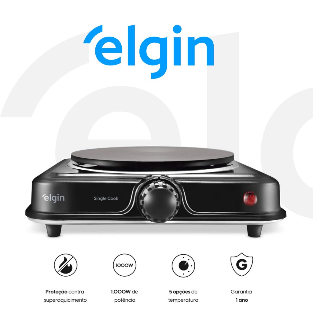 Fogão Elétrico Cooktop 1 Boca - Controle de Temperatura Termostato de Segurança 1.000W - 110V em Oferta na Shopee