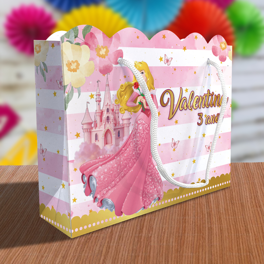 Sacolinha Bela Adormecida Ondulada Personalizada Festa Lembrancinha Kit Festa Sacola Princesa Aurora