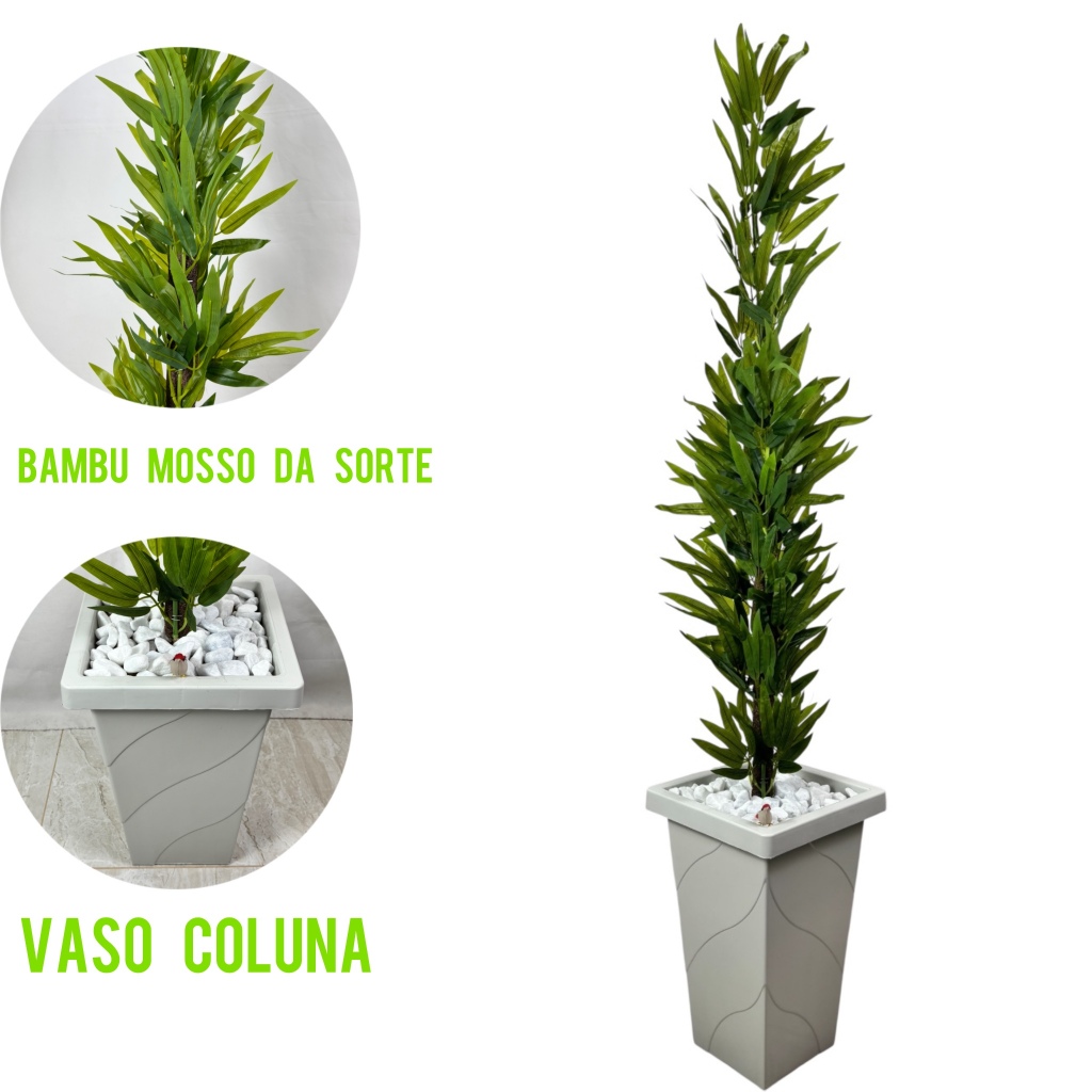 Planta Artificial Bambu Mosso Da Sorte  Com Vaso Grande Coluna Decorativo 1,40 Metro Decoração Enfeite Sala Casa