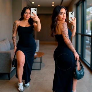 Vestido Longo Com Fenda Lateral Elegante Feminino Suplex Modelador Sensual Alça Moda Gringa em Oferta na Shopee