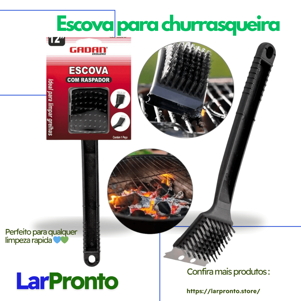 Escova de Limpeza para Churrasqueira e Grelha – Cerdas de Aço com Raspador Gadan GD-6070