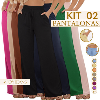 Kit 2 Calça Pantalona Feminina Cintura Alta Com Bolso Funcional Duna em Oferta na Shopee